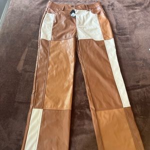 Brown pattern leather pants